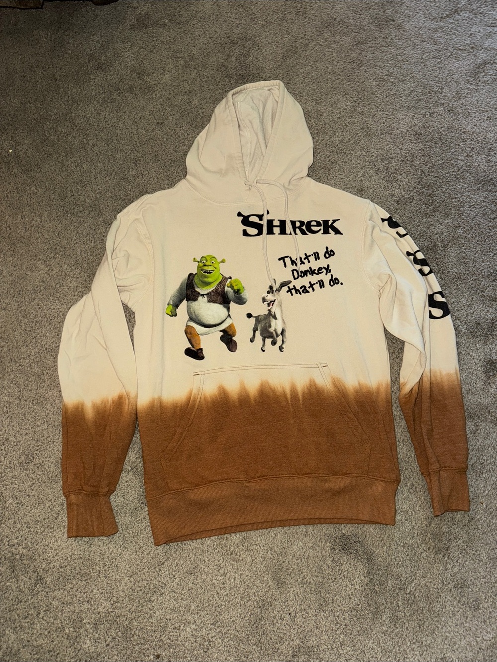 Shrek Graphic Dip-Dye Hoodie - White and Brown